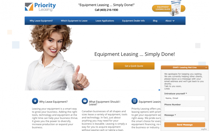 PriorityLeasing.net Wordpress Website with Live Chat and Quotation Forms